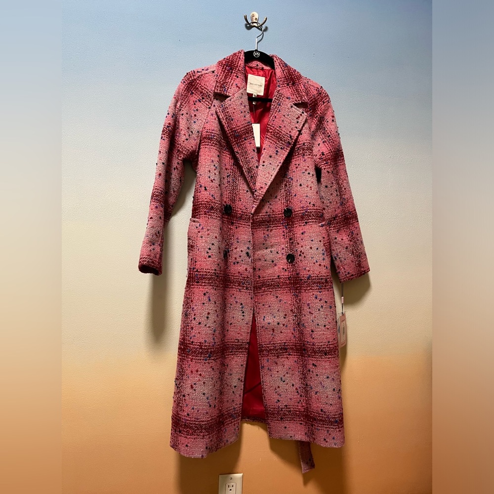 Avec Les Filles ~ Plaid Blended Wool Wrap Winter Coat SM